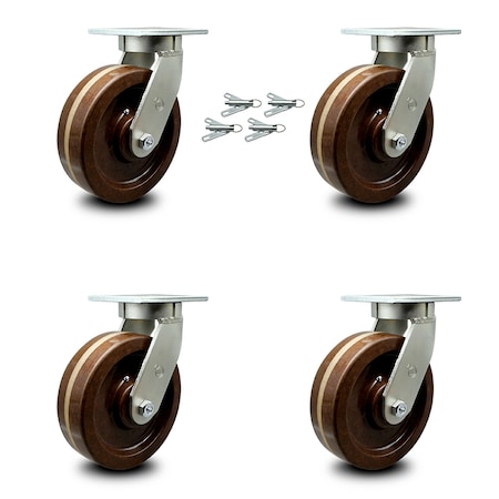 Service Caster 10 Inch Heavy Duty High Temp Phenolic Swivel Caster Set with Swivel Locks, 4PK SCC-KP92S1030-PHRHT-BSL-4